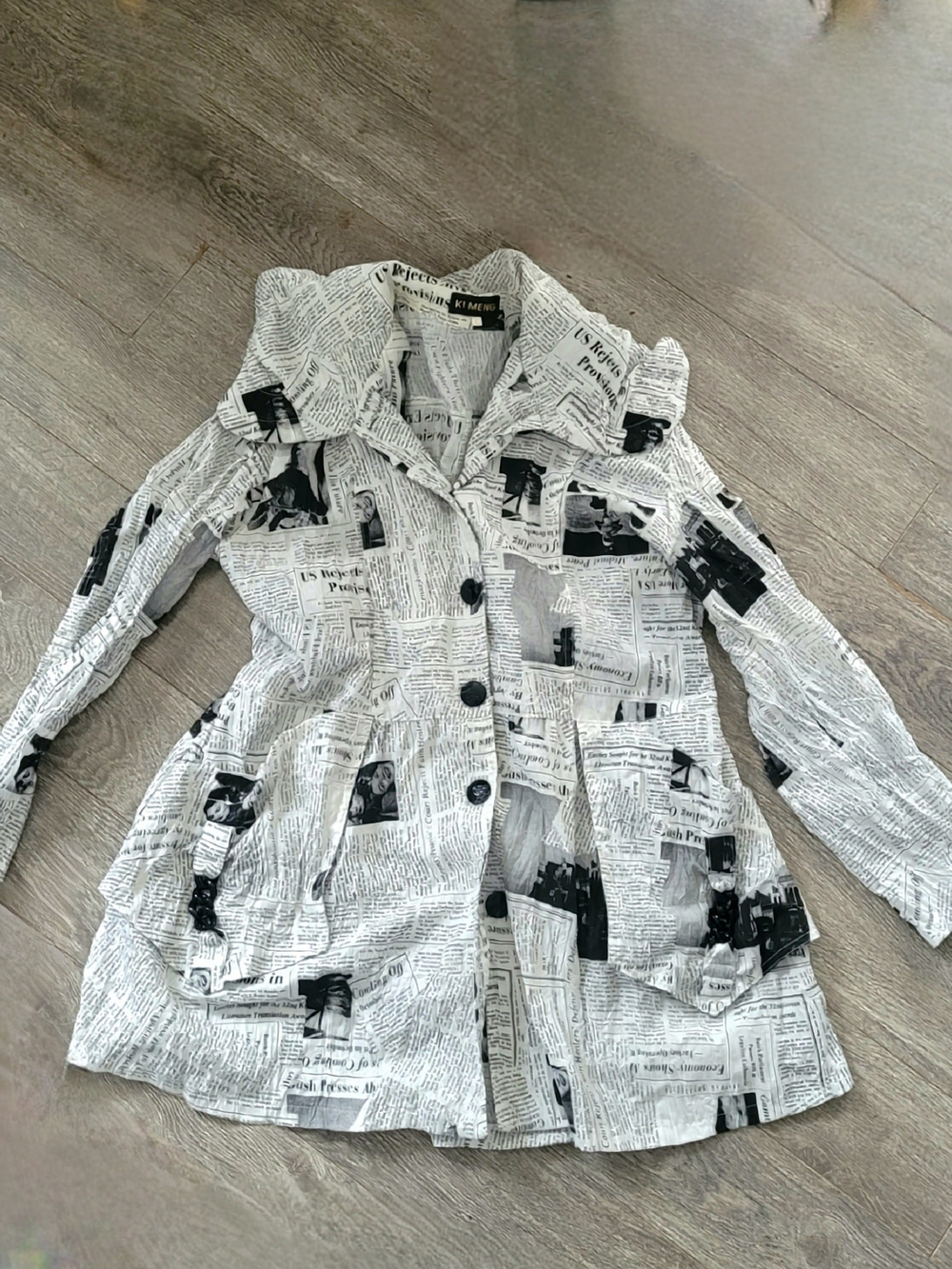 Newspaper-Print Trench Coat - Black & White